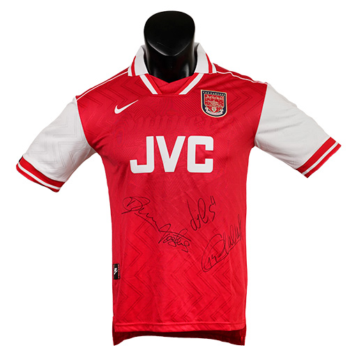 Patrick Vieira, Tony Adams, Thierry Henry & Dennis Bergkamp Signed 1996-1997 Arsenal Home Shirt (Front Signed)