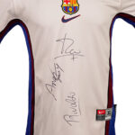 Rivaldo Vítor, Luís Figo & Sonny Anderson Signed 1997-1998 Barcelona Away Shirt (Front Signed)