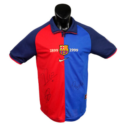 Rivaldo Vitor, Luís Figo & Frank De Boer Signed 1998-1999 Barcelona Away Shirt (Front Signed)