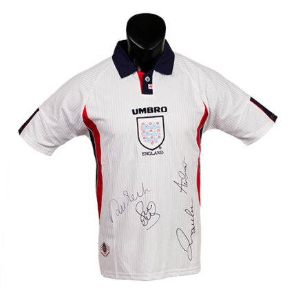 Robbie Fowler, Paul Scholes, David Beckham & Alan Shearer Signed England National Home Shirt (Front Signed)