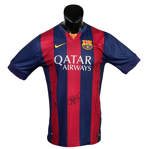 Lionel Messi, Luis Suarez & Neymar Jr Signed 2014-2015 Barcelona Home Shirt (Front Signed)