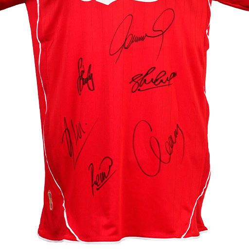 Steven Gerrard, Fernando Torres, Jamie Carragher, Pepe Reina, Javier Mascherano & Xabi Alonso Signed 2006-2007 Liverpool Home Shirt (Front Signed)