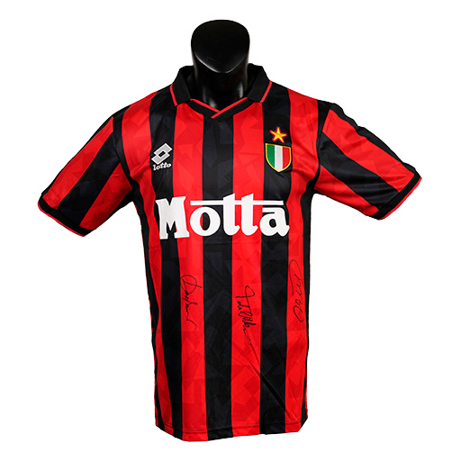 The Legendary Legacy: Franco Baresi, Paolo Maldini & Marco van Basten Signed 1993-1994 AC Milan Serie A Home Shirt (Front Signed)