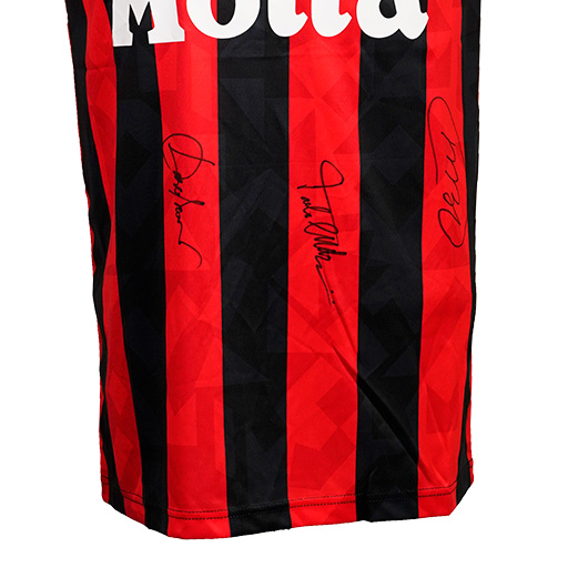 The Legendary Legacy: Franco Baresi, Paolo Maldini & Marco van Basten Signed 1993-1994 AC Milan Serie A Home Shirt (Front Signed)