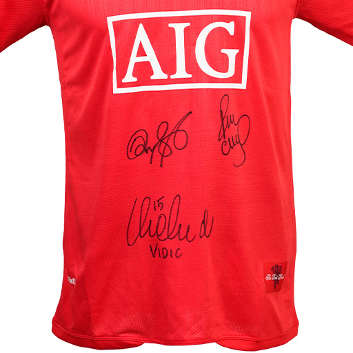 Ryan Giggs, Paul Scholes & Nemanja Vidić Signed Champions League Final 2008 Manchester United Shirt (Front Signed)