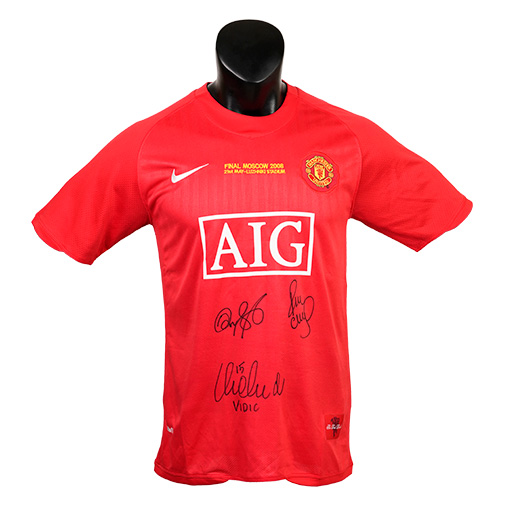 Ryan Giggs, Paul Scholes & Nemanja Vidić Signed Champions League Final 2008 Manchester United Shirt (Front Signed)