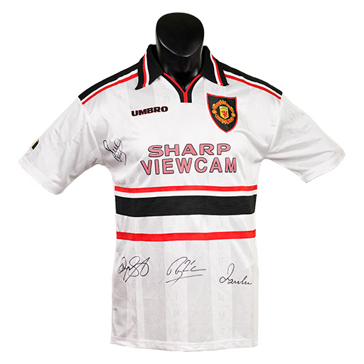 Manchester United Treble-Winning Legends: Roy Keane, Paul Scholes, Ryan Giggs & David Beckham Signed 1998-1999 Away Shirt (Front Signed)